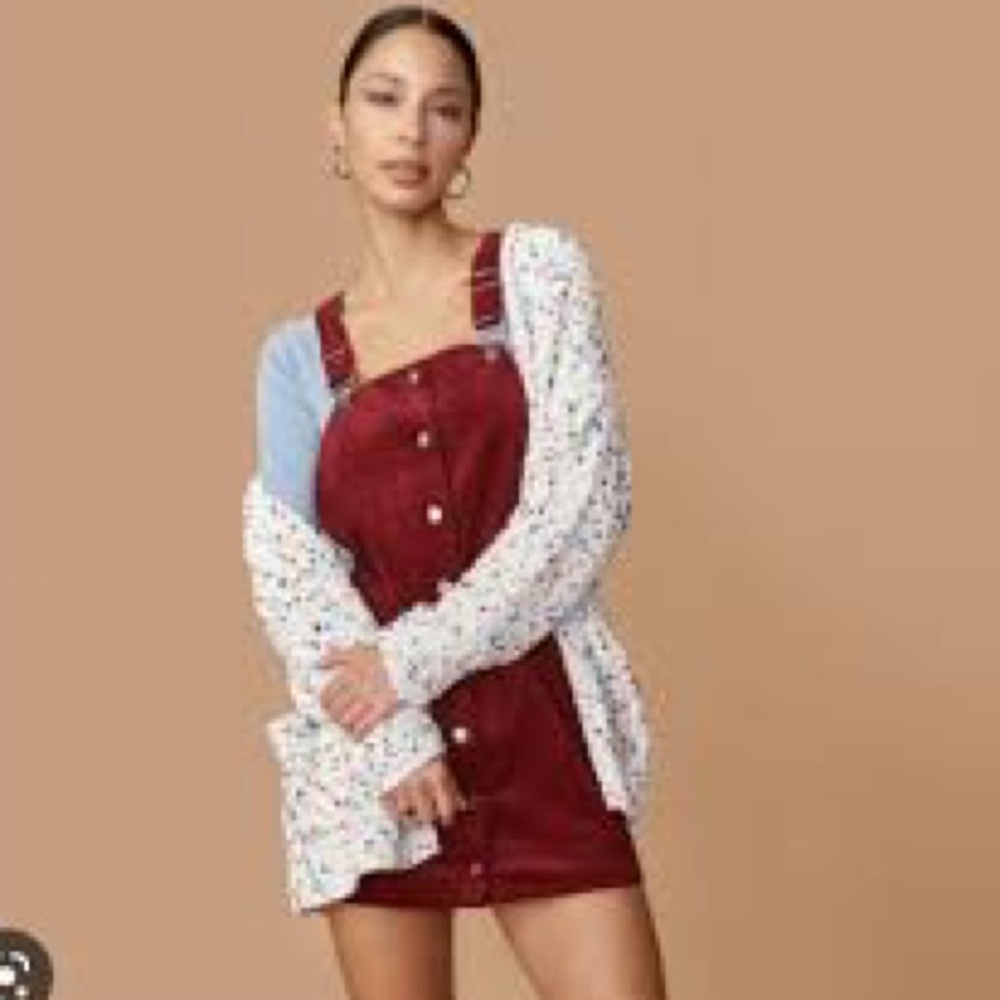 Francesca’s Harper Maroon Overalls Shift Dress